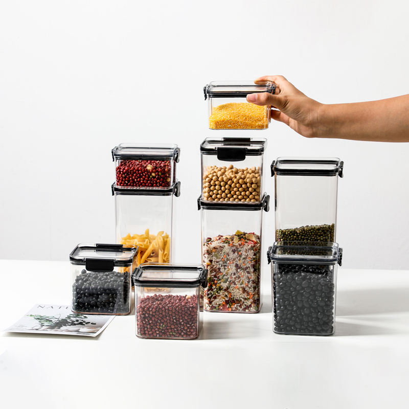 Eco-Friendly Stackable Storage Containers - Transparent with Black Lids