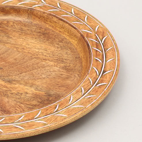 Eco-Friendly Wooden Dinner Plate with White Pattern