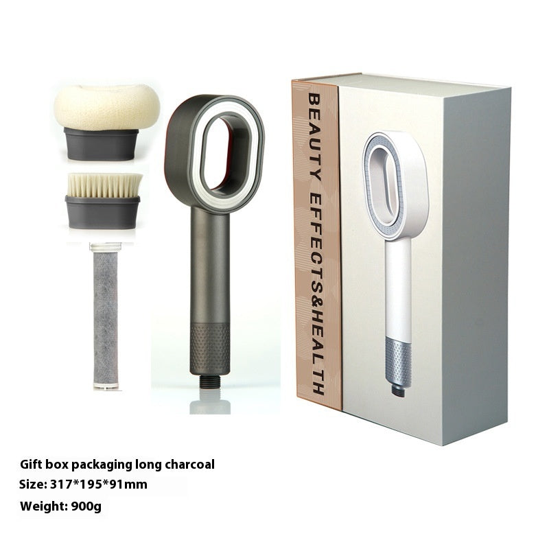 Water-Saving Silver Handheld Shower Head with Red Nozzle
