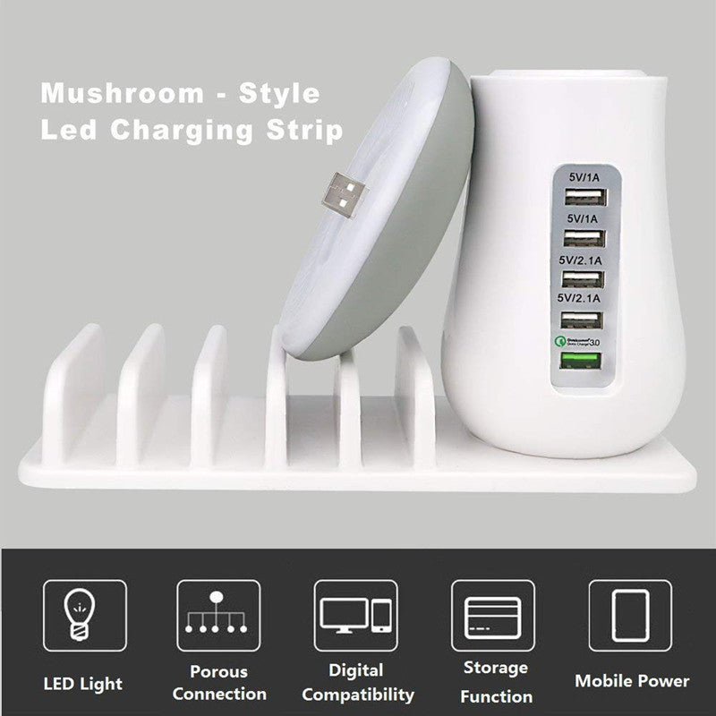 Mushroom LED Lamp with Charging Station - Energy Efficient Desk Light