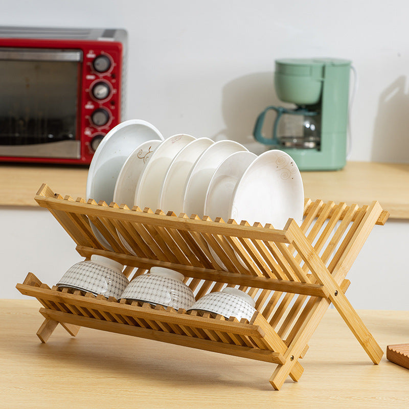 Eco-Friendly Bamboo Dish Drying Rack - X-Shaped Foldable Design