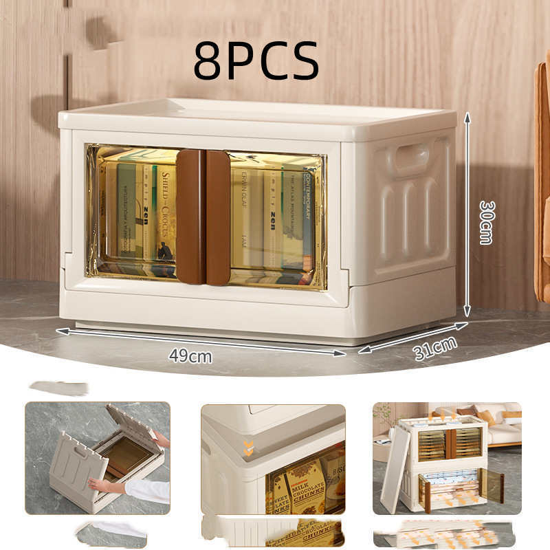 Stackable Beige Storage Box with Transparent Front - Space-Saving Organizer