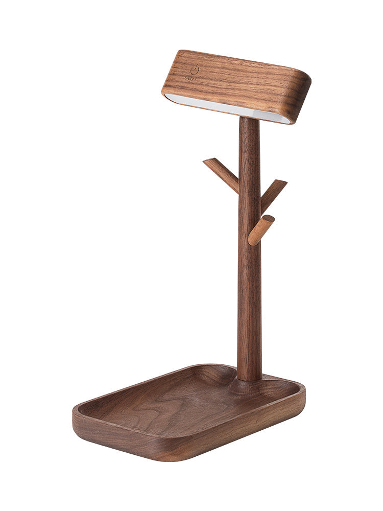 Eco-Friendly Desk Organizer with LED Lamp - Natural Wood