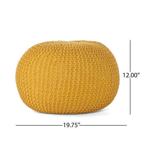 Eco-Friendly Knitted Yellow Pouf - Versatile Home Decor