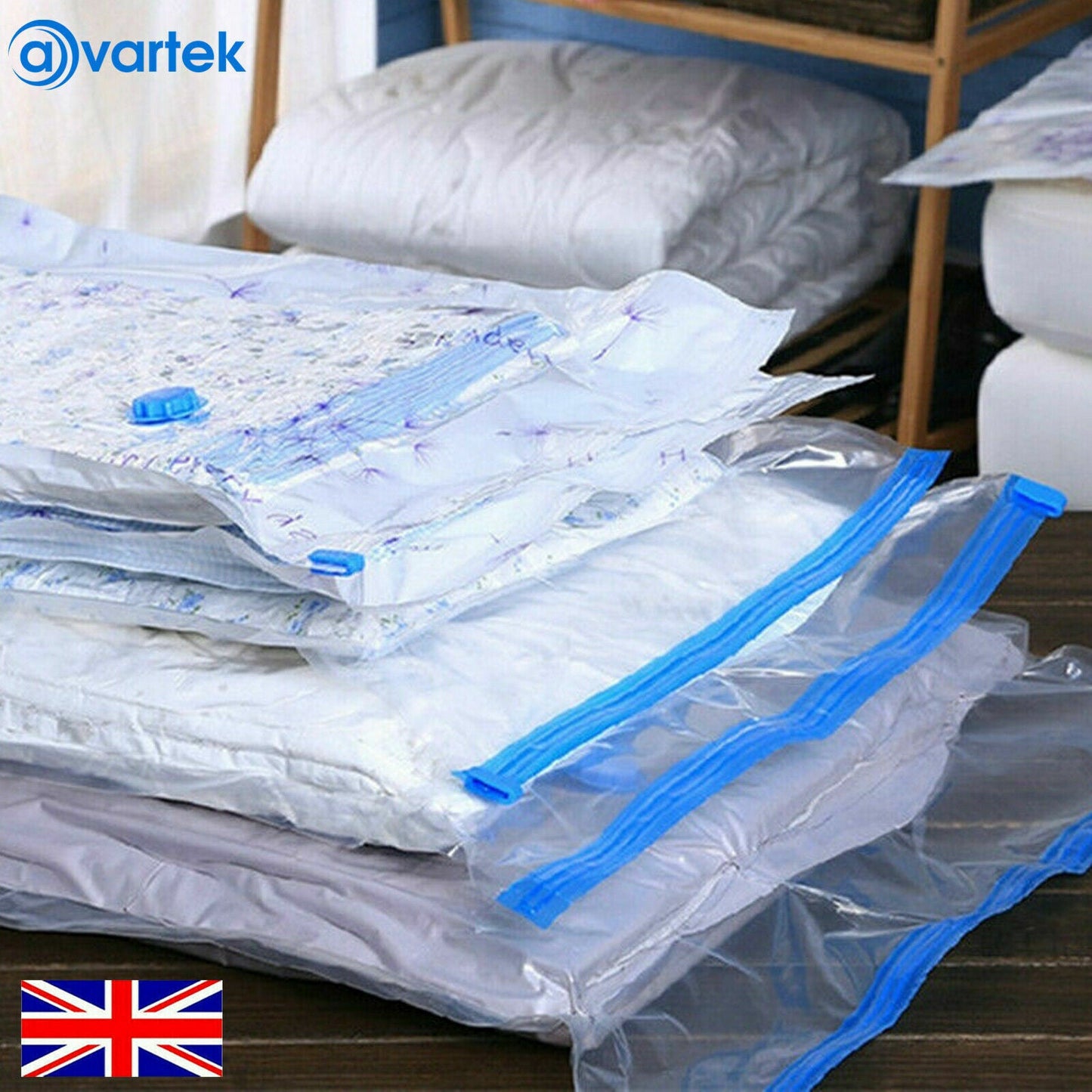 Space-Saving Vacuum Storage Bags - Pack of 6, 100x80 cm, Transparent with Blue Accents