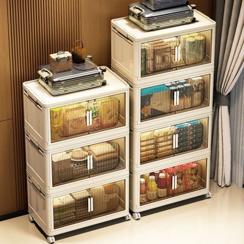 Beige Stackable Storage Cabinet with Wheels