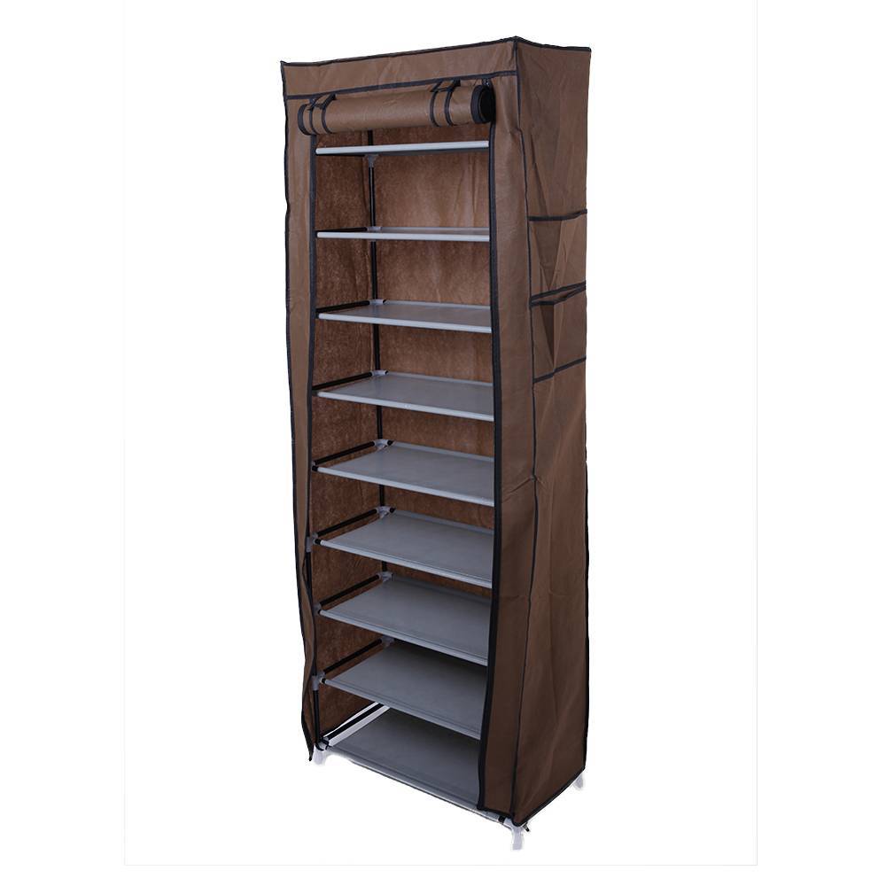 Space-Saving Neutral Coffee Shoe Rack with Fabric Cover