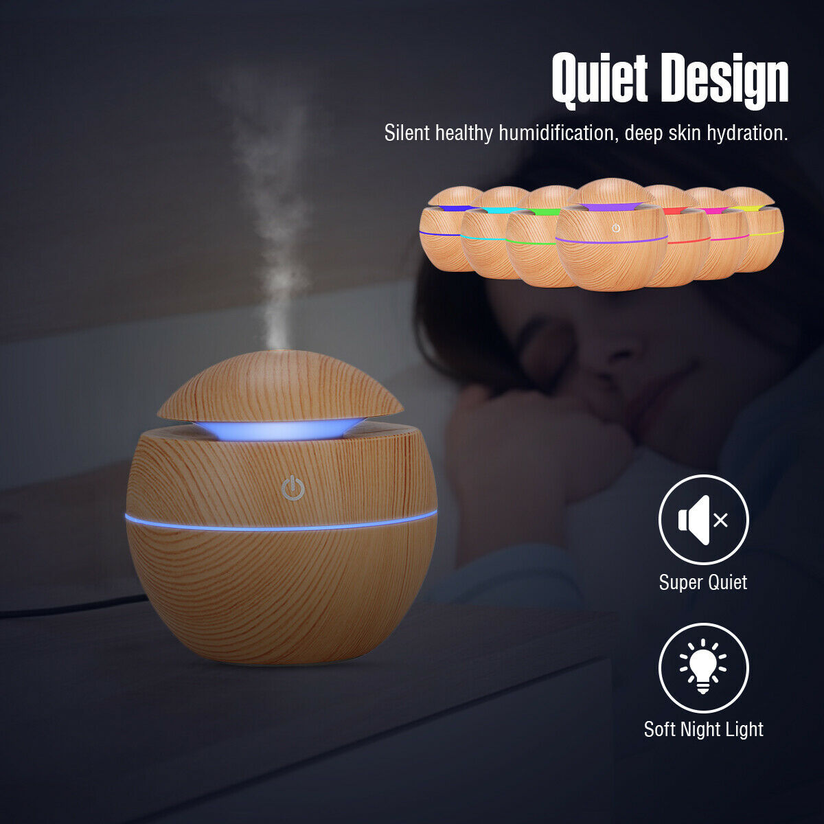 Spherical LED Essential Oil Diffuser with Wood Finish