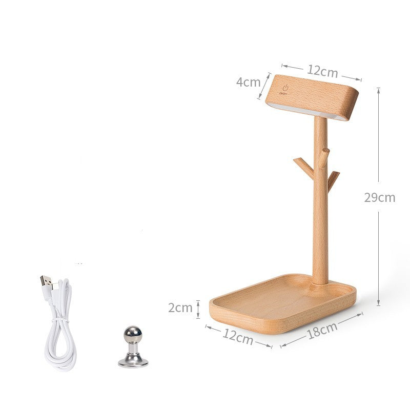 Eco-Friendly Desk Organizer with LED Lamp - Natural Wood