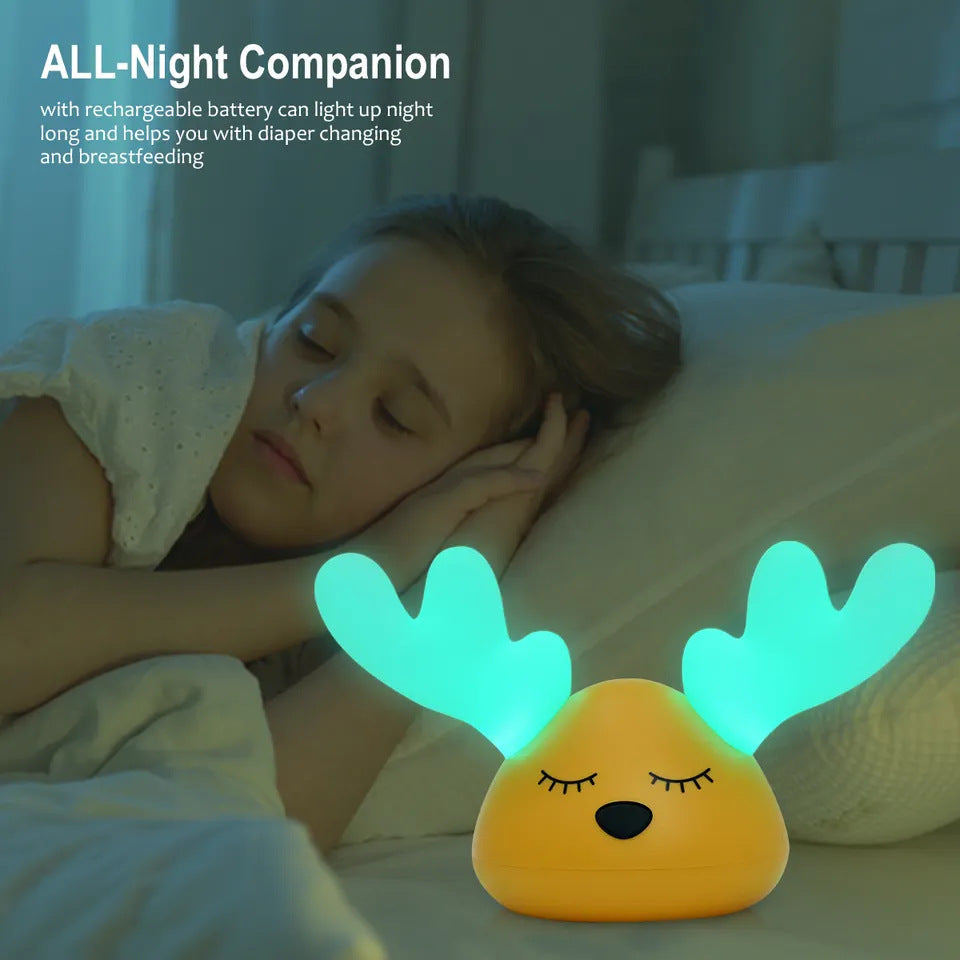 Soothing LED Night Light with Pink Antlers for Eco-Friendly Homes