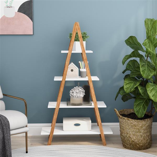 Eco-Friendly A-Frame Ladder Shelf with Natural Wood Frame