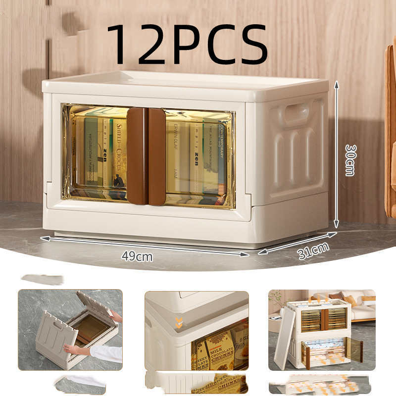 Stackable Beige Storage Box with Transparent Front - Space-Saving Organizer