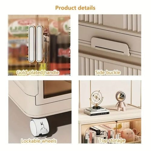 Beige Stackable Storage Cabinet with Wheels