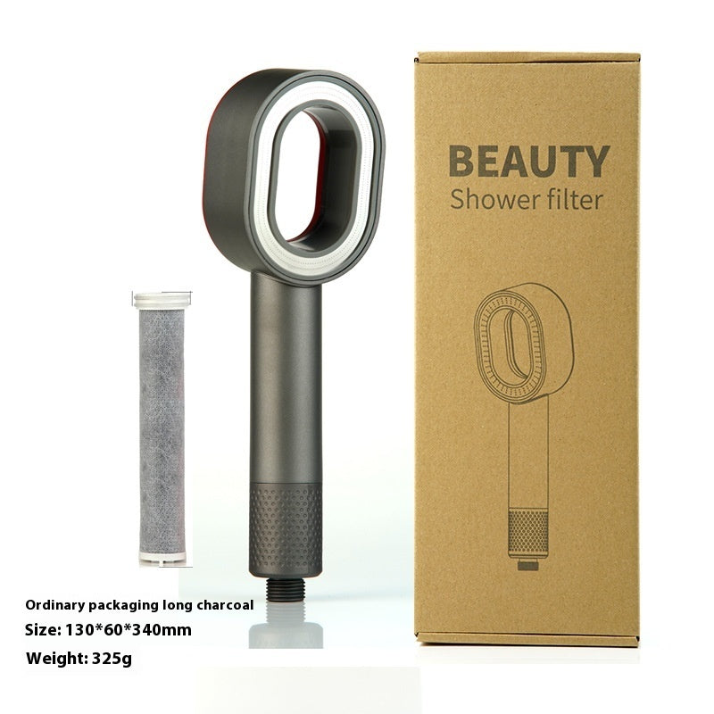 Water-Saving Silver Handheld Shower Head with Red Nozzle