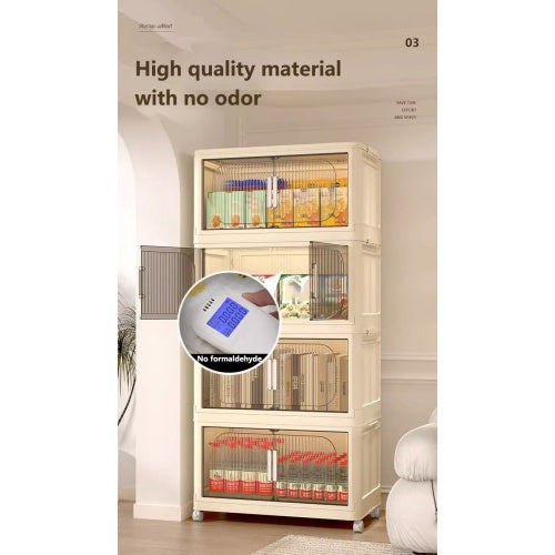 Beige Stackable Storage Cabinet with Wheels