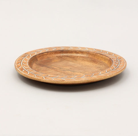 Eco-Friendly Wooden Dinner Plate with White Pattern