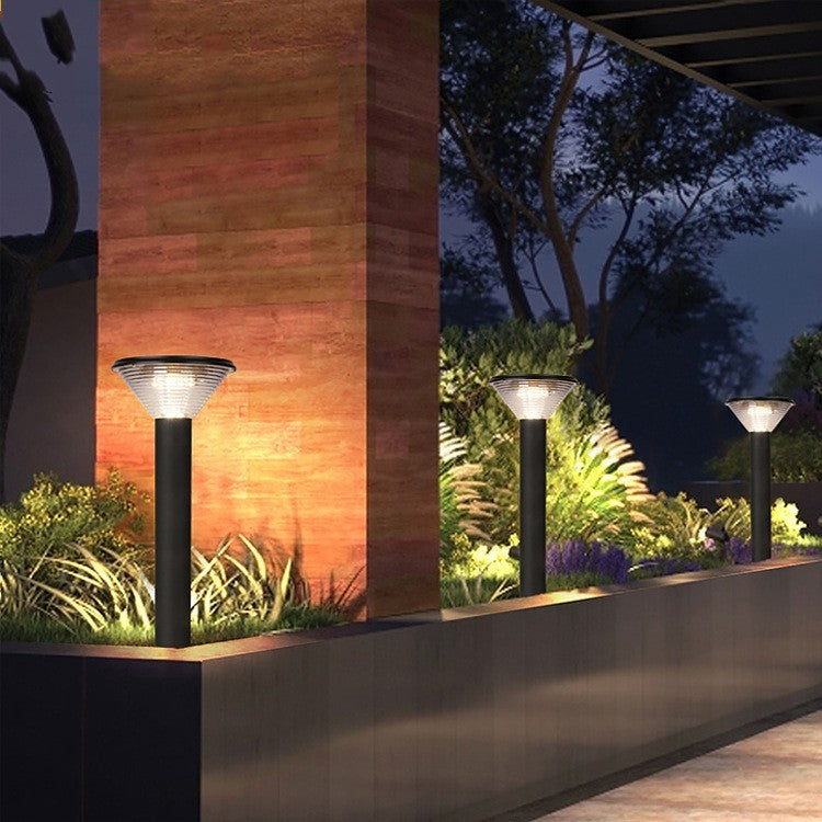 Solar-Powered Outdoor Garden Lights with Black Post and Conical Top