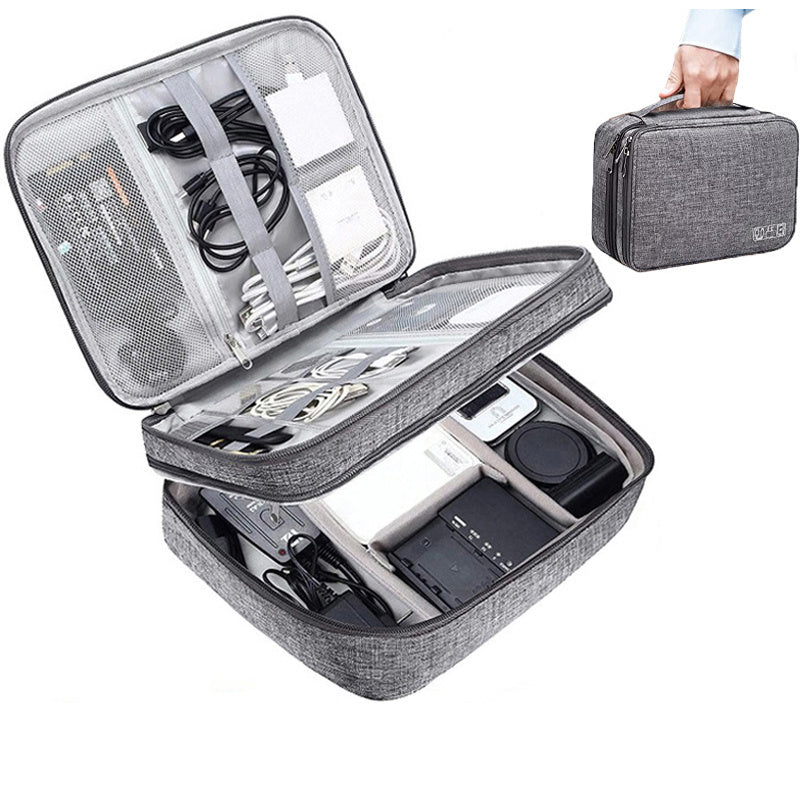 Gray Rectangular Cable Organizer Bag for Electronics