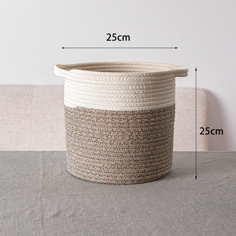 Eco-Friendly Cylindrical Storage Baskets Set - Beige & White