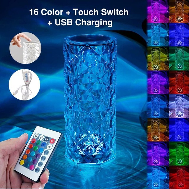 Energy-Efficient LED Crystal Table Lamp with Multicolor Options