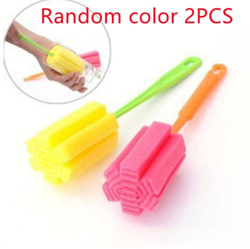 Eco-Friendly Bottle Cleaning Brush with Reusable Sponge and Plastic Handle
