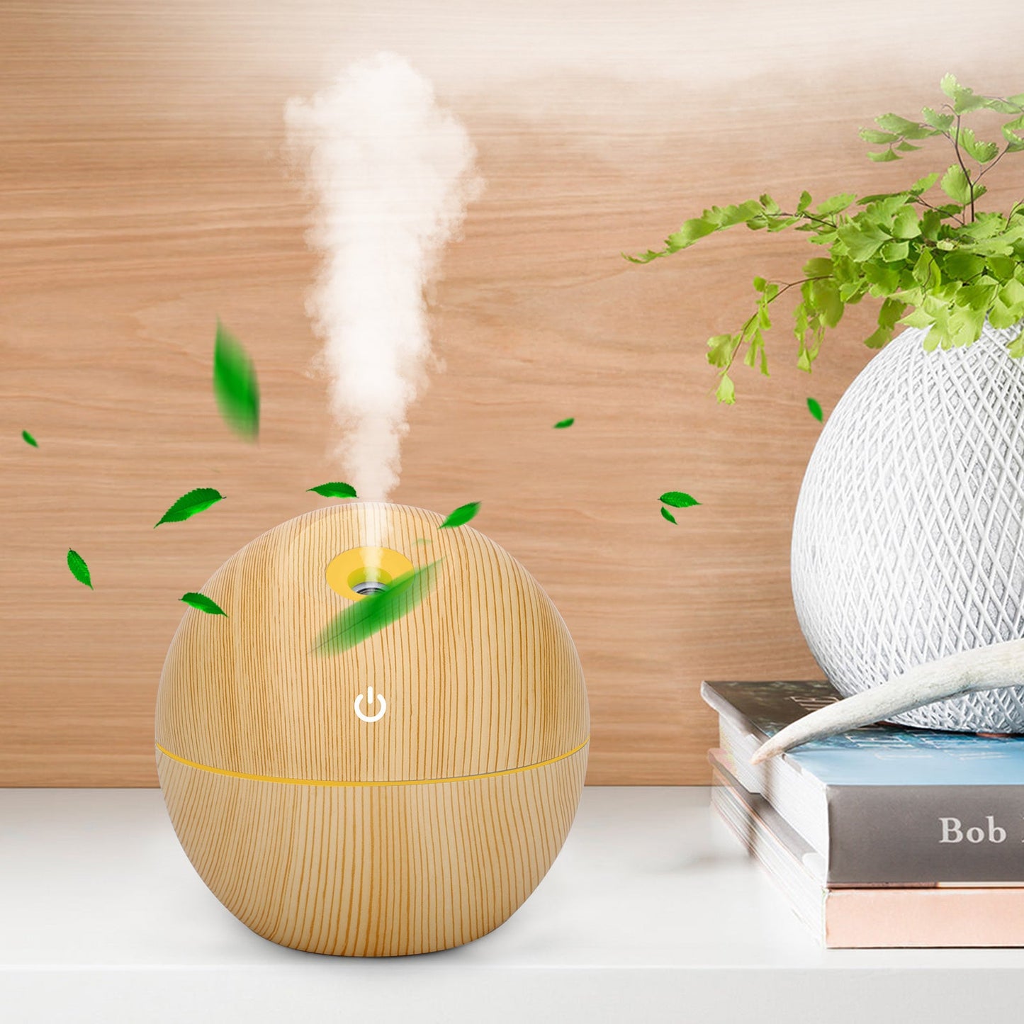 Spherical LED Essential Oil Diffuser with Wood Finish