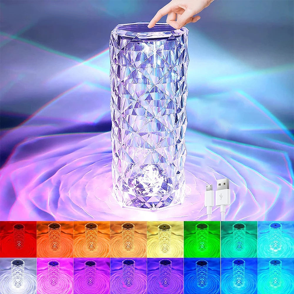 Energy-Efficient LED Crystal Table Lamp with Multicolor Options