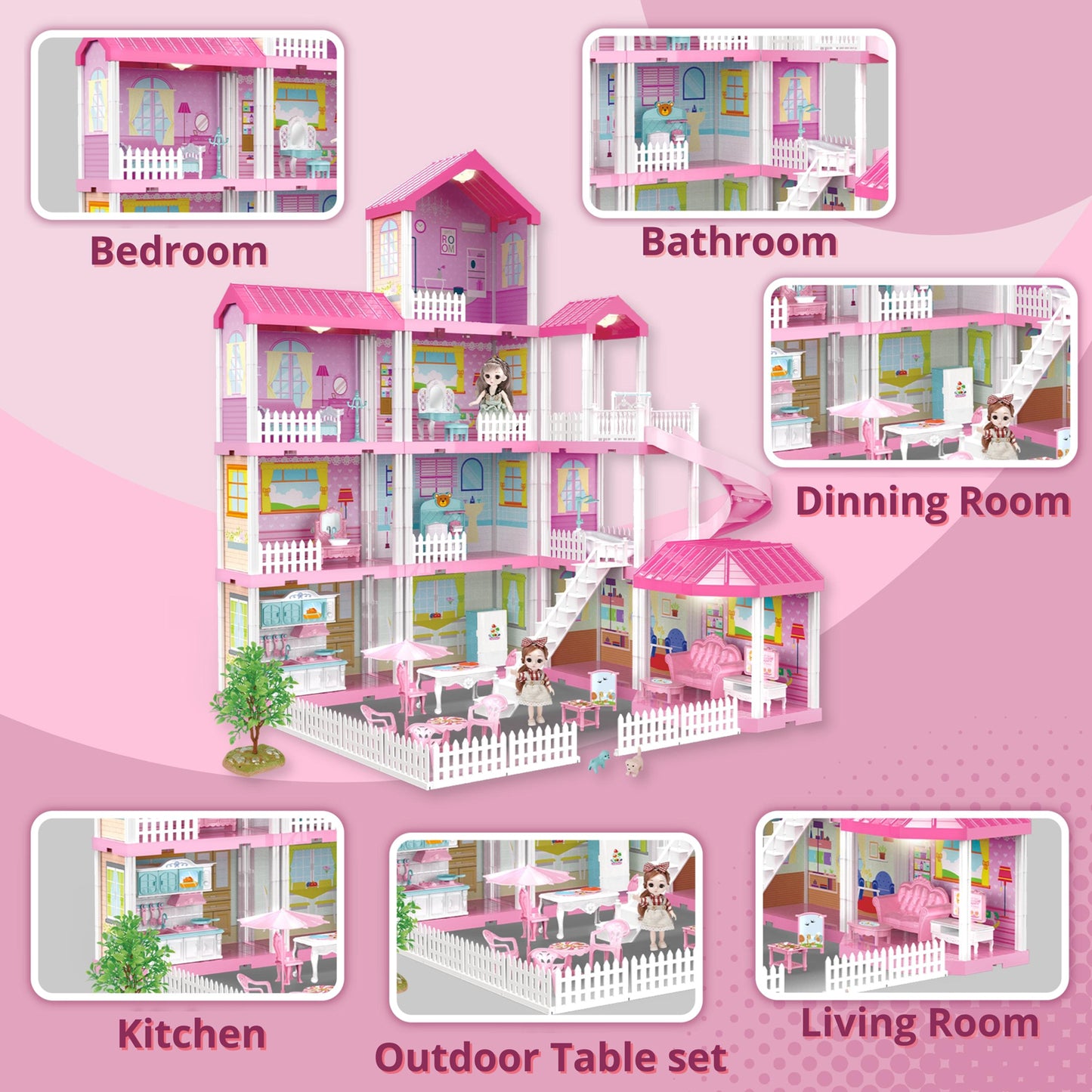 FITTO 11 Rooms dollhouse Playset