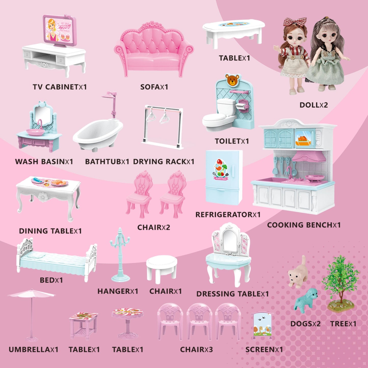 FITTO 11 Rooms dollhouse Playset