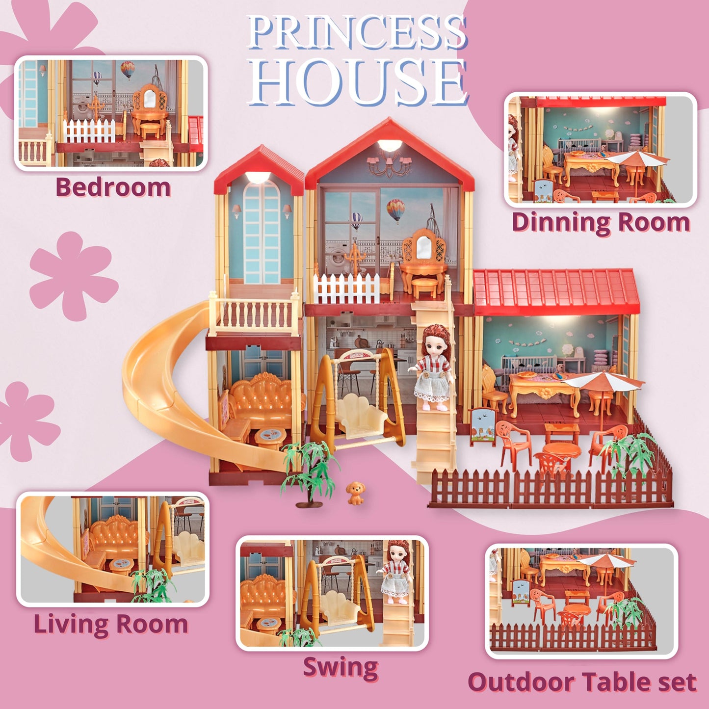 FITTO 2 Rooms huge 2 story dollhouse