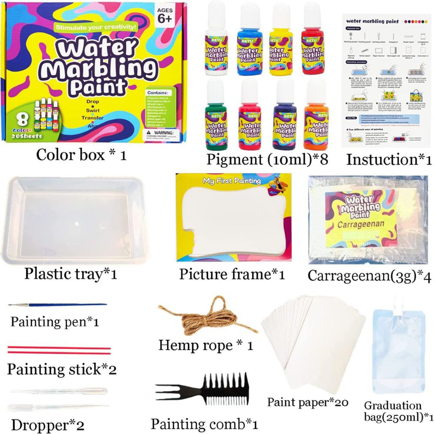 Water Marbling Kit with 8 Christmas