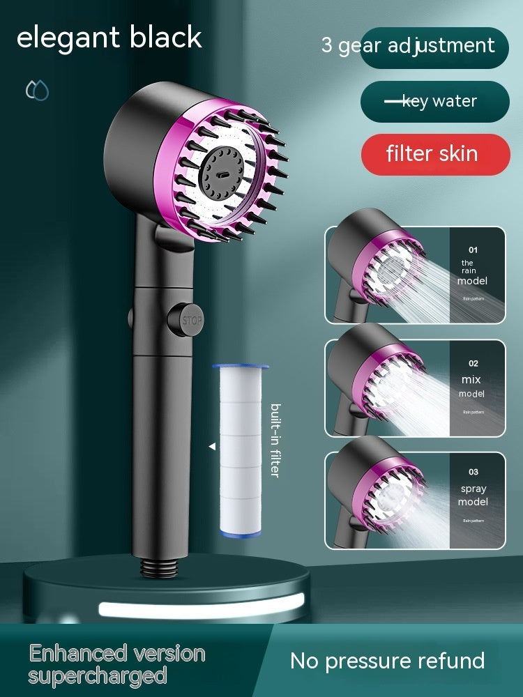 Water-Saving Black Handheld Showerhead with Built-In Filter