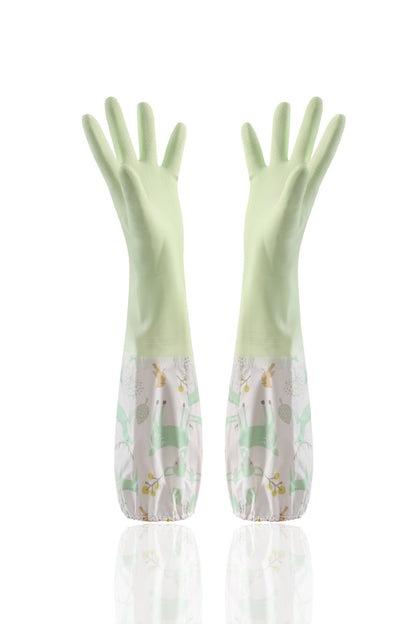 Eco-Friendly Reusable Dishwashing Gloves - Light Green, Durable, Biodegradable
