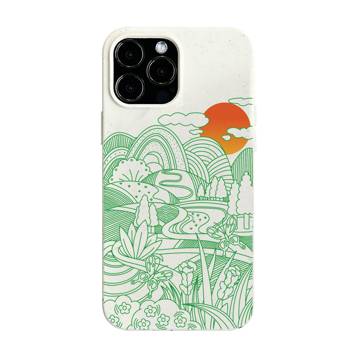 Eco-Friendly Biodegradable Pink Phone Case with Green and Orange Design