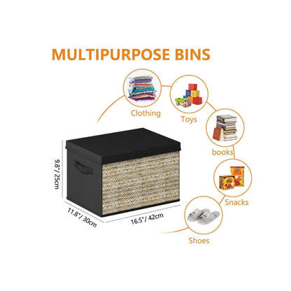 Eco-Friendly Black Storage Organizer with Natural Fiber Panels