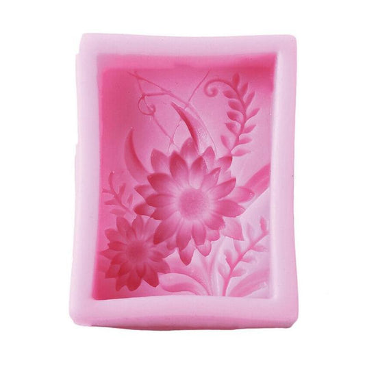 Pink silicone soap mold with floral design for eco-friendly soap making