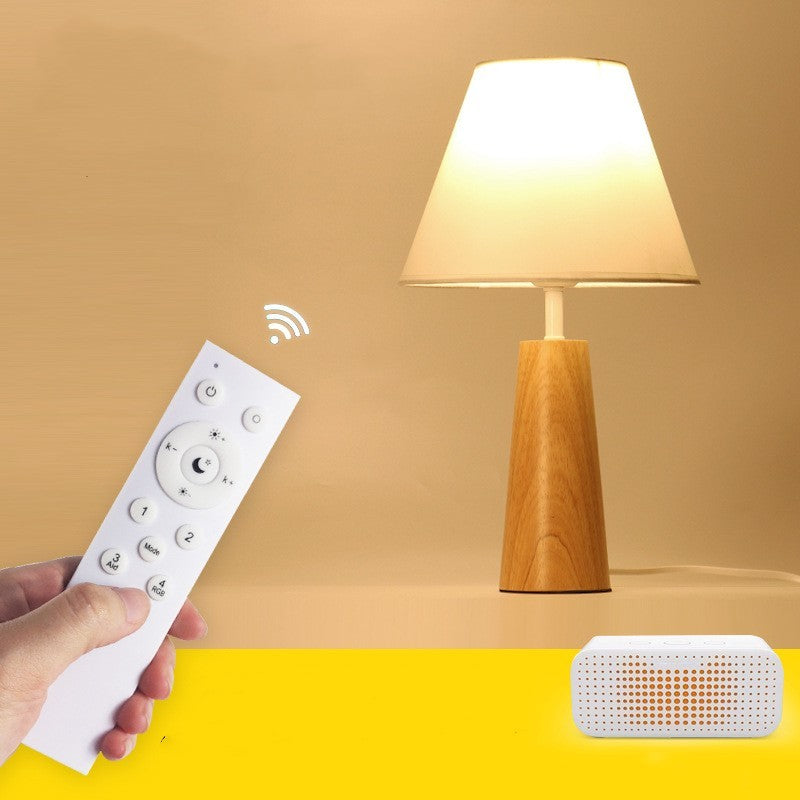 Eco-Friendly White Table Lamp with Natural Wood Base