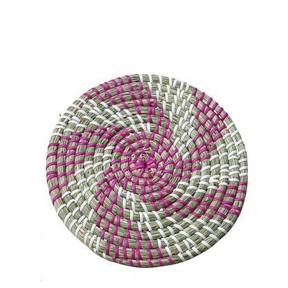 Eco-Friendly Woven Natural Fiber Coasters - Multicolored Round Design