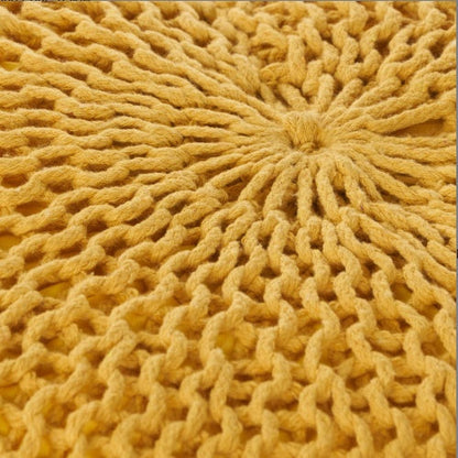 Eco-Friendly Knitted Yellow Pouf - Versatile Home Decor