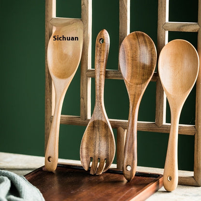 Eco-Friendly Wooden Kitchen Utensils Set - Sustainable & Biodegradable