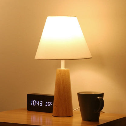 Eco-Friendly White Table Lamp with Natural Wood Base