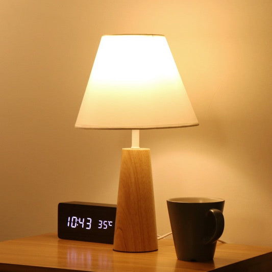 Eco-Friendly White Table Lamp with Natural Wood Base
