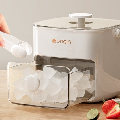 Eco-Friendly Countertop Ice Cube Maker in White with Transparent Elements