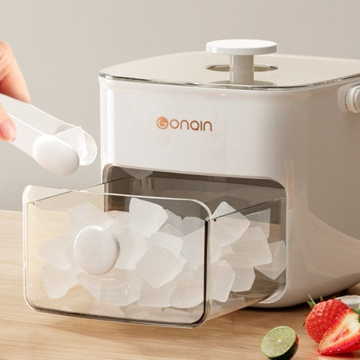 Eco-Friendly Countertop Ice Cube Maker in White with Transparent Elements