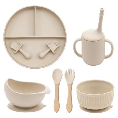 Eco-Friendly Pink Children's Dinnerware Set - Silicone & Wood