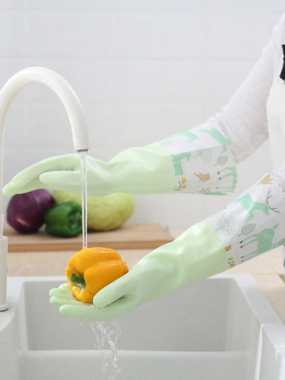 Eco-Friendly Reusable Dishwashing Gloves - Light Green, Durable, Biodegradable