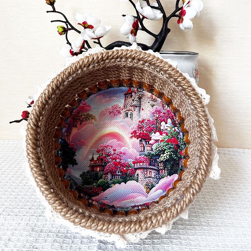 Eco-Friendly Jute Decorative Basket with Lace Trim for Home Organization