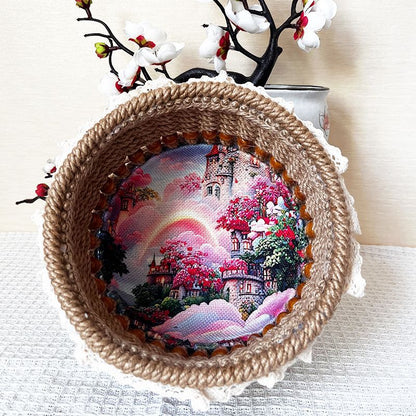 Eco-Friendly Jute Decorative Basket with Lace Trim for Home Organization