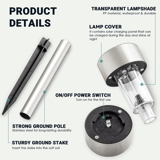 Solar-Powered Stainless Steel Garden Light in a garden setting