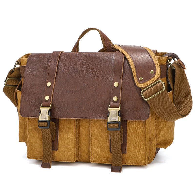 Eco-Friendly Leather and Canvas Messenger Bag for Daily Use